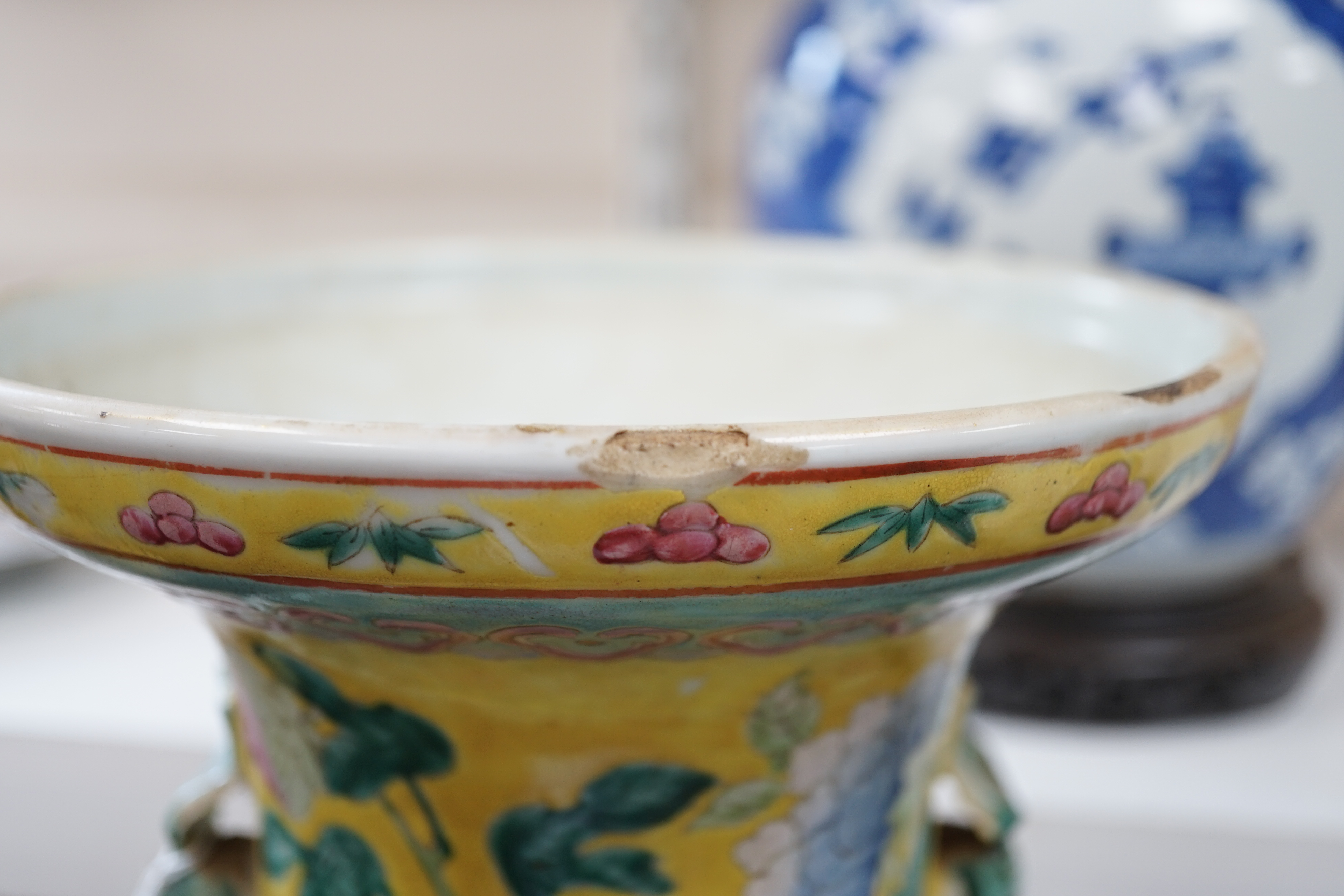 A tall Chinese Straits yellow ground ‘dragon’ vase, 19th century, rim chips